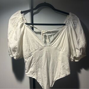 White puff sleeve bodysuit